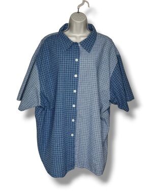 CST Sport Vintage Colorblock Gingham Seersucker Shirt Women 4X Blue Short Sleeve